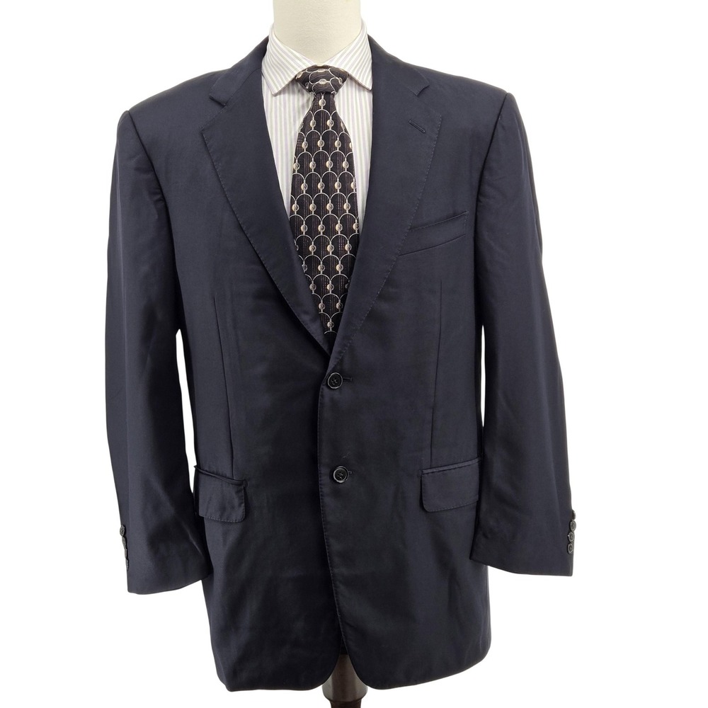 Ermenegildo Zegna 54R Navy Blue Wool Blazer Cupro Lined 2 Button Mens Sport Coat